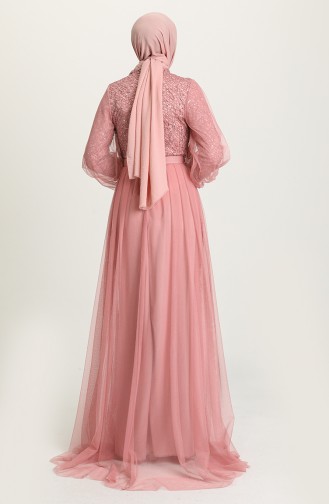 Powder Hijab Evening Dress 5441-06