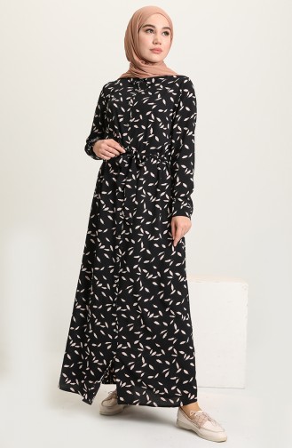 Boydan Düğmeli Kuşaklı Elbise 60250-01 Siyah