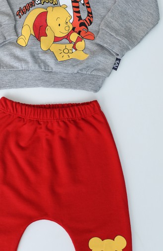 Baskılı Çocuk Pijama Takım 3001-01 Gri Kırmızı