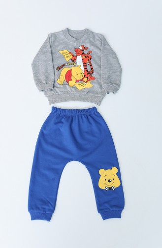 Baskılı Çocuk Pijama Takım 3001-02 Gri Saks
