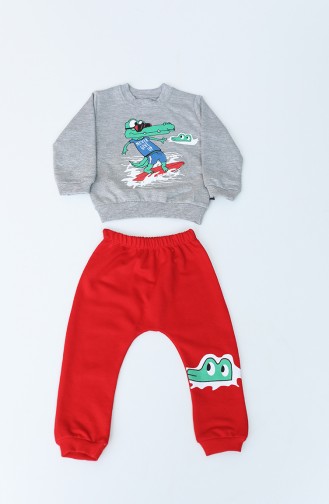 Baskılı Çocuk Pijama Takım 3002-01 Gri Kırmızı