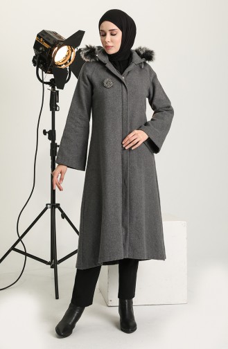 Manteau Cousu Avec Broche 611571-02 Gris 611571-02