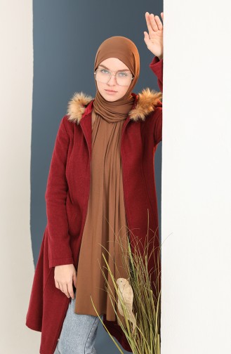 Kürklü Kaşe Kaban 612980-03 Bordo