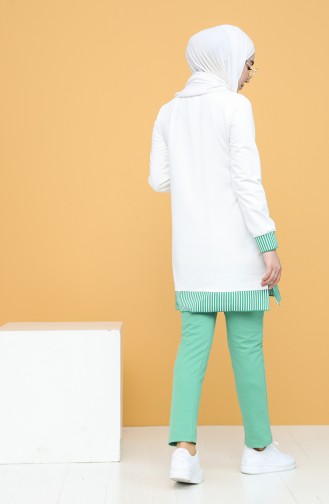 İki İplik Tunik Pantolon İkili Takım 20001-01 Ekru Yeşil