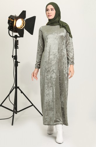 Light Khaki Green Hijab Dress 8902-06