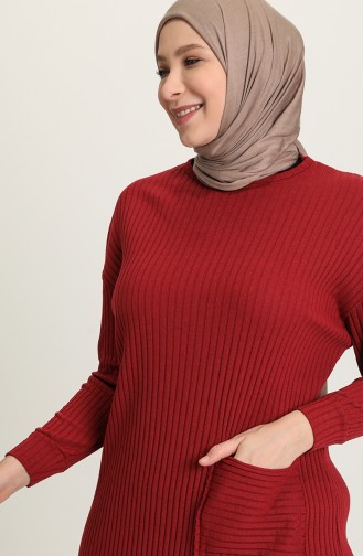 Asimetrik Cepli Tunik Pantolon İkili Takım 7731-11 Koyu Bordo