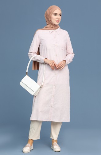 Cep Detaylı Uzun Tunik 7076-10 Açık Pembe