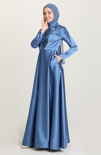 Indigo Hijab Evening Dress 4902-05