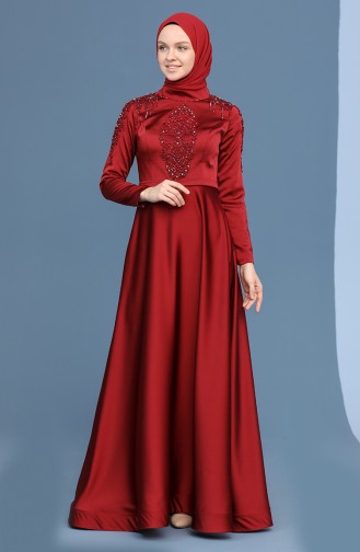 Claret Red Hijab Evening Dress 4902-07