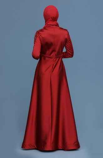 Claret Red Hijab Evening Dress 4902-07