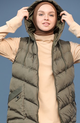 Kapüşonlu Kapitone Şişme Yelek 3010-03 Haki