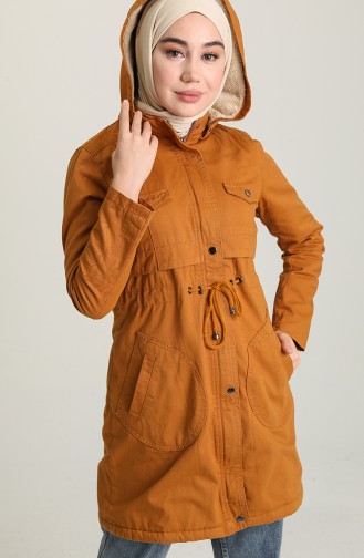 Gabardine Fabric waist Gathered Coat 7105-07 Mustard 7105-07