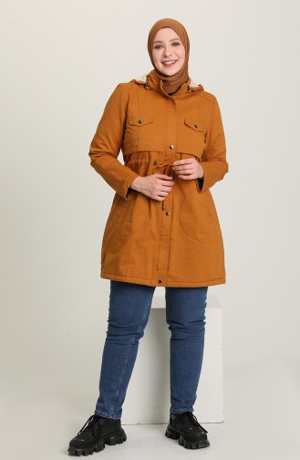 Gabardine Fabric waist Gathered Coat 7105-07 Mustard 7105-07