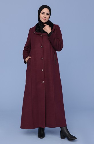 Büyük Beden Kürklü Kaşe Kaban 0444-01 Bordo