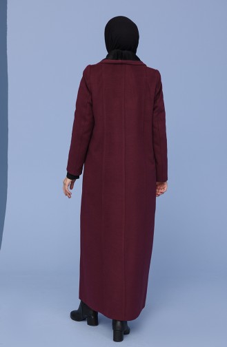 Büyük Beden Kürklü Kaşe Kaban 0444-01 Bordo
