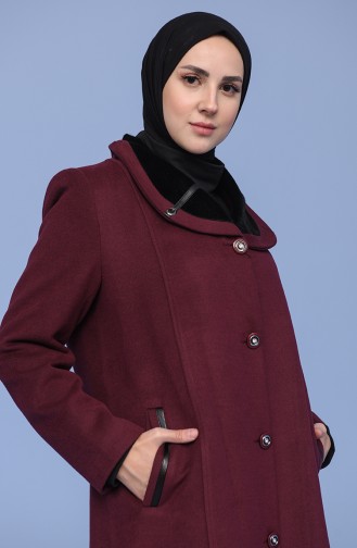 Büyük Beden Kürklü Kaşe Kaban 0444-01 Bordo
