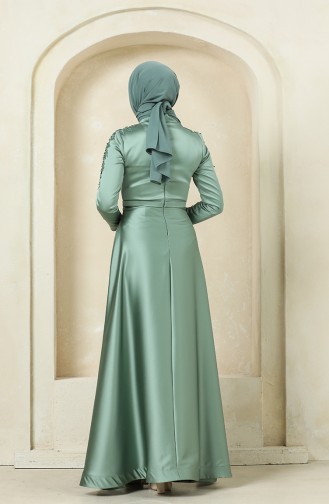 Omuzu Ve Önü Aplikeli Saten Tesettür Abiye Elbise 4902-01 Yeşil