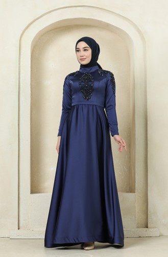 Navy Blue Hijab Evening Dress 4902-04