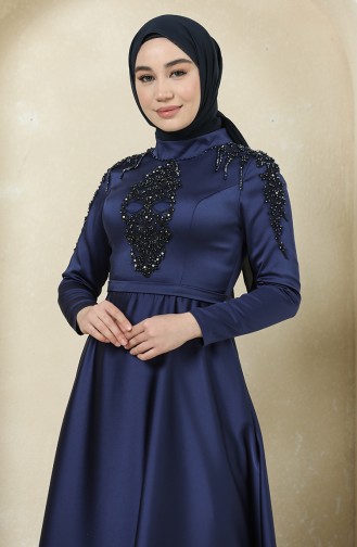 Navy Blue Hijab Evening Dress 4902-04