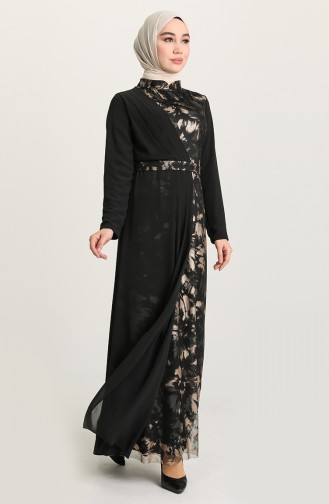 Black Hijab Evening Dress 4904-02