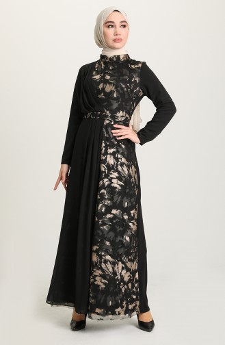 Black Hijab Evening Dress 4904-02