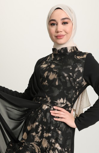 Black Hijab Evening Dress 4904-02