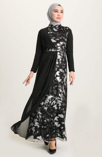 Black Hijab Evening Dress 4904-03