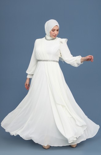 Ecru Hijab Evening Dress 4911-01