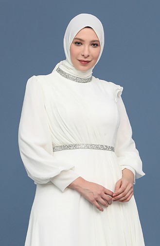 Ecru Hijab Evening Dress 4911-01