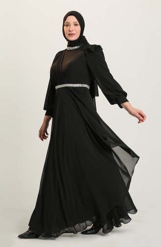 Black Hijab Evening Dress 4911-04