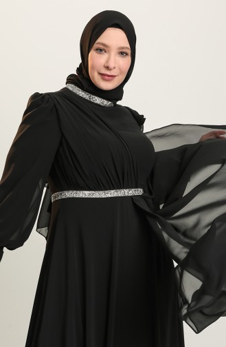 Black Hijab Evening Dress 4911-04