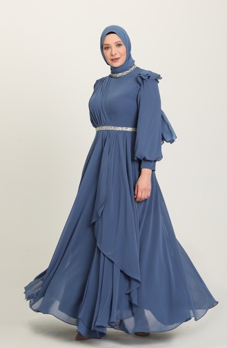 Indigo Hijab Evening Dress 4911-07