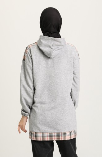 Kapüşonlu Ekose Garnili Sweat 7366-04 Gri