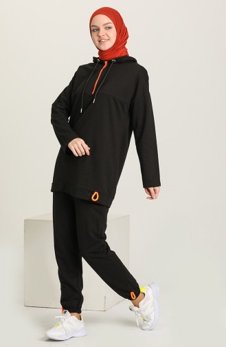 Neon Zippered Hooded Tracksuit 2040-06 Black 2040-06