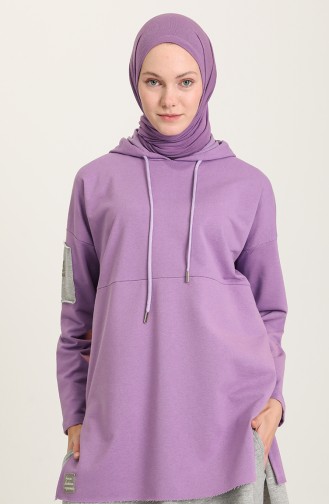 Pamuklu Tunik Pantolon Eşofman Takım 2030-09 Lila