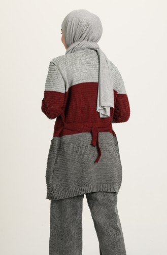Triko Kuşaklı Hırka 055524-03 Gri Bordo
