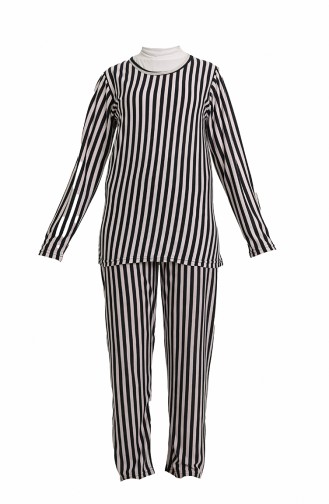 Akbeniz Kadın 100 Pamuk Penye Uzun Kol Pijama Takım 3424 Siyah
