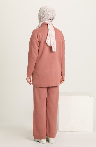 Triko Asimetrik Tunik Pantolon Ikili Takım 7300-02 Gül Kurusu