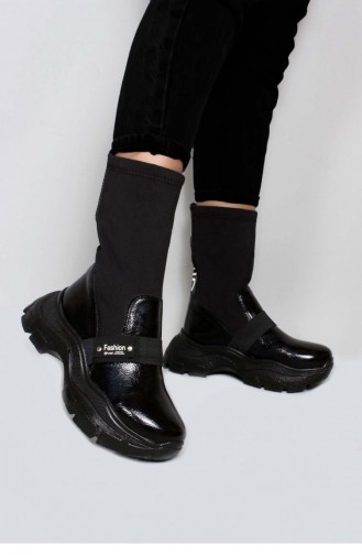 Black Boots-booties 602SZA75.Siyah Kırışık