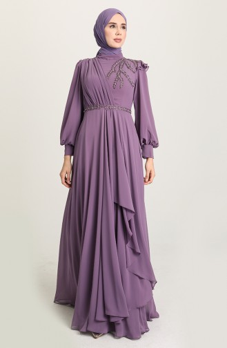 Dark Violet Hijab Evening Dress 3402-03