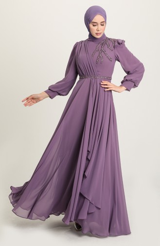 Dark Violet Hijab Evening Dress 3402-03