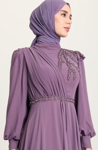 Dark Violet Hijab Evening Dress 3402-03