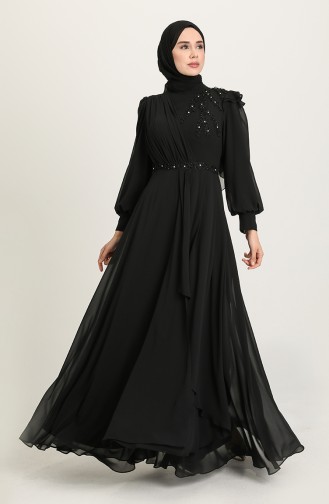 Black Hijab Evening Dress 3402-05