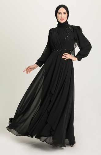 Black Hijab Evening Dress 3402-05