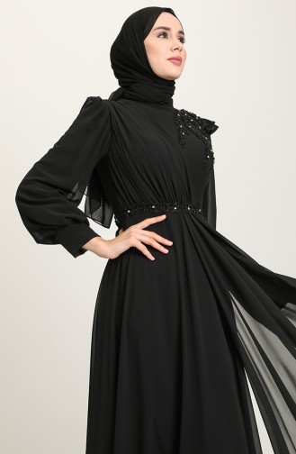 Black Hijab Evening Dress 3402-05