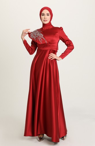 Claret Red Hijab Evening Dress 4910-01