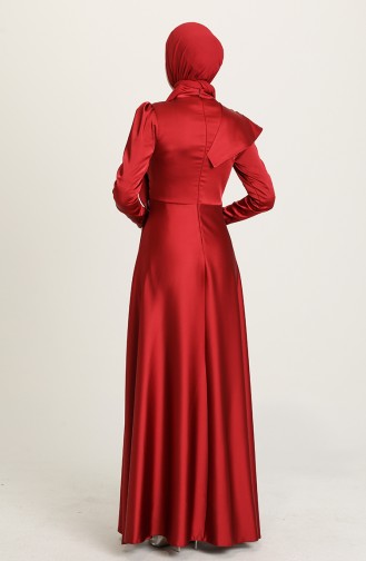 Claret Red Hijab Evening Dress 4910-01