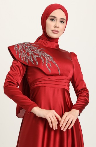Claret Red Hijab Evening Dress 4910-01