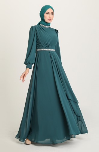 Petrol Hijab Evening Dress 4917-02