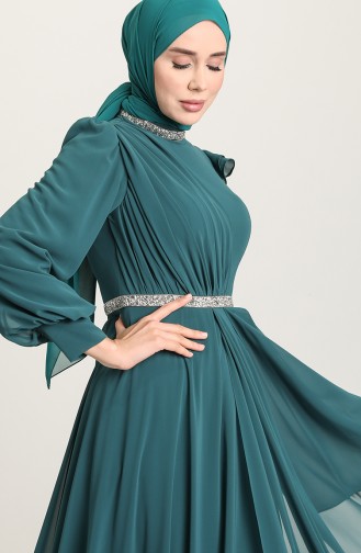 Petrol Hijab Evening Dress 4917-02